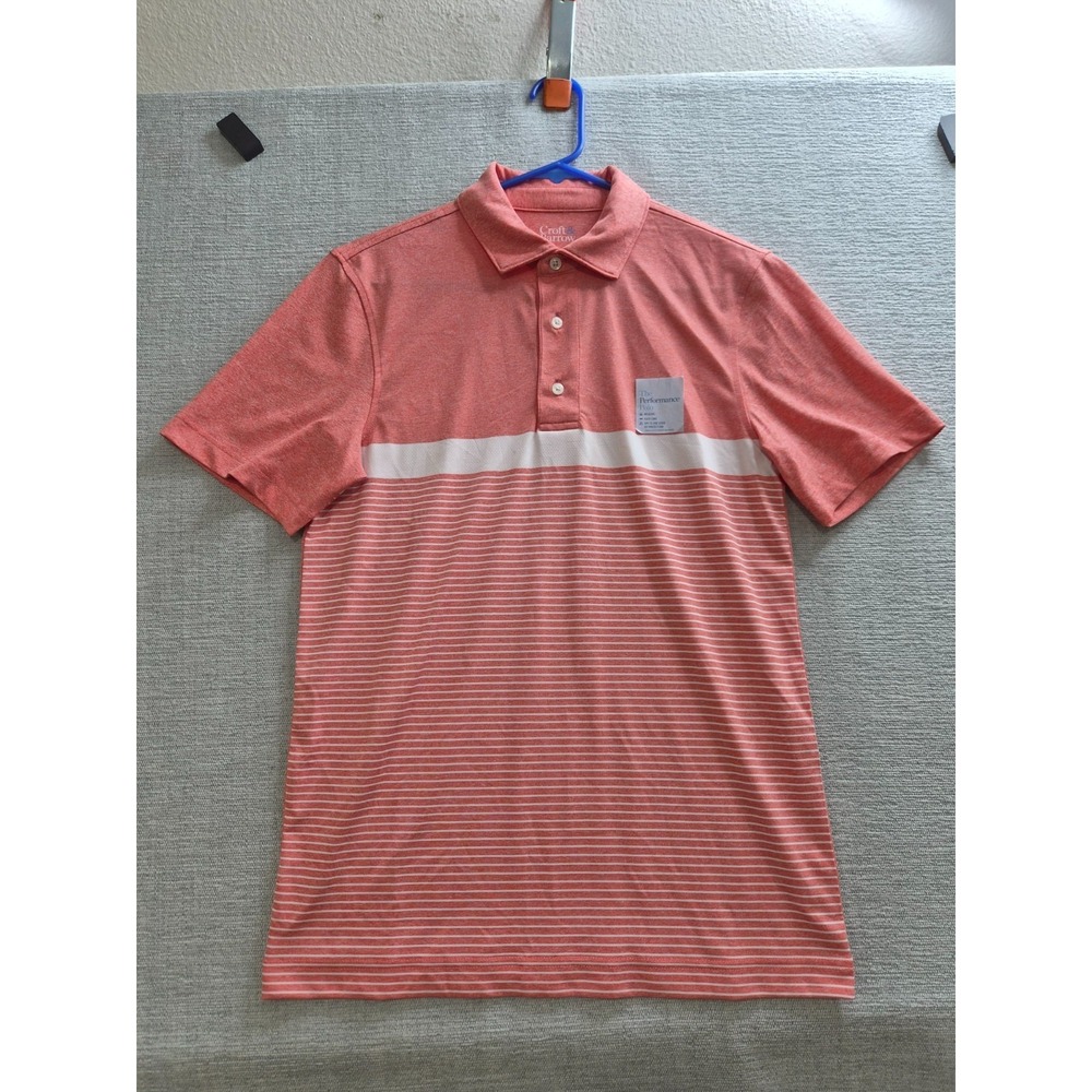 Croft and Barrow Performance Polo Shirt Mens Small Pink White Striped Golf